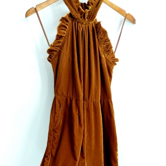 Anthropologie Kristinit Jumpsuit Gold Velvet Wide Leg Cropped - Picture 6 of 16